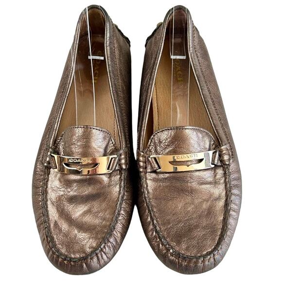 Coach Pewter "Nola" Leather Driving Moccasins Sz 7.5 Preppy Old Money - Picture 3 of 9